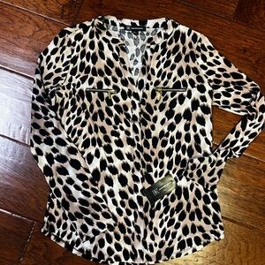 INC Ombre Cheetah Print Zip Pocket Blouse Size XS NWT